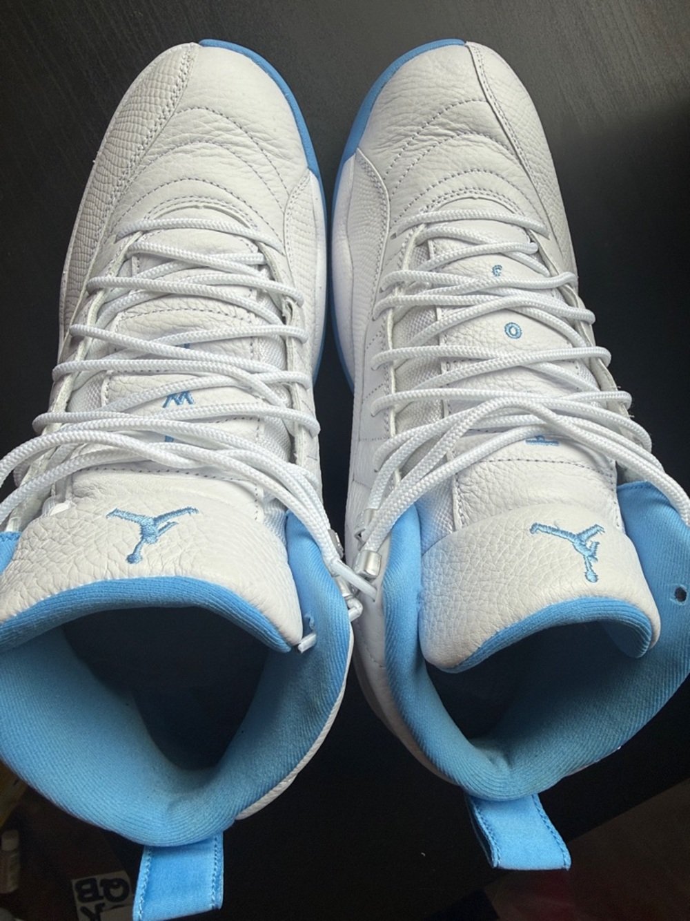 Jordan White and Light Blue High-Top Basketball Sneakers